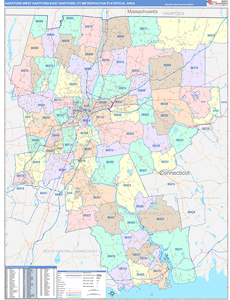 Hartford-West Hartford-East Hartford Metro Area Wall Map
